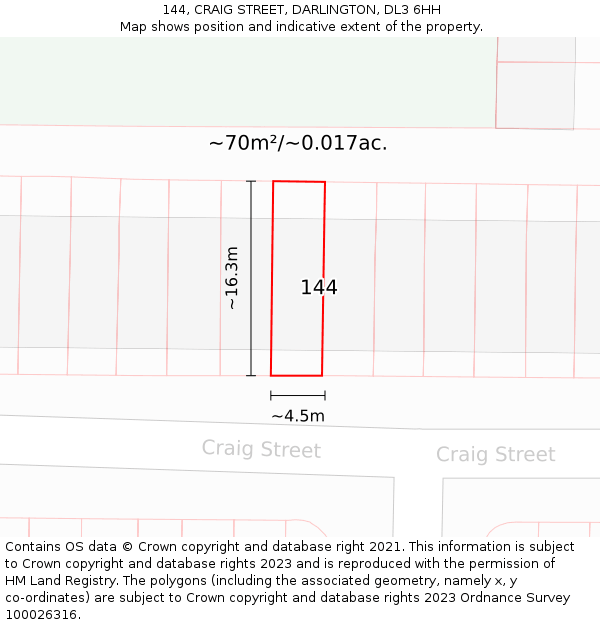 144, CRAIG STREET, DARLINGTON, DL3 6HH: Plot and title map