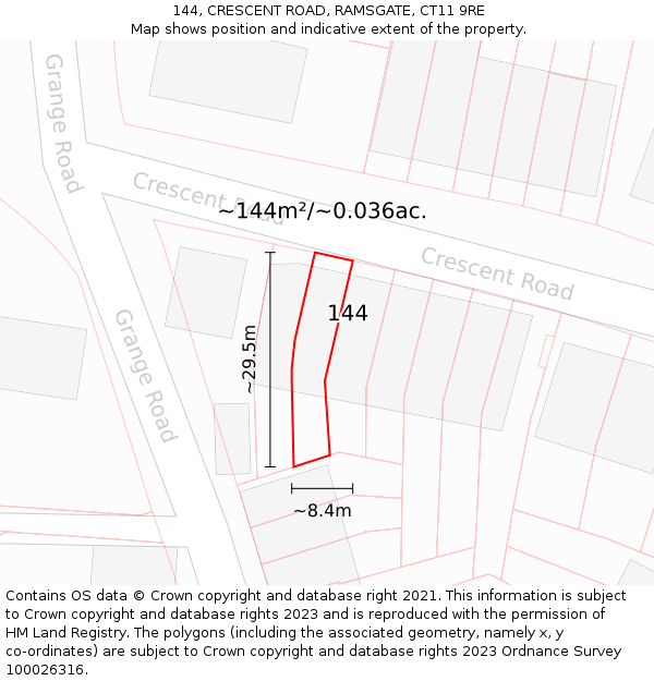144, CRESCENT ROAD, RAMSGATE, CT11 9RE: Plot and title map