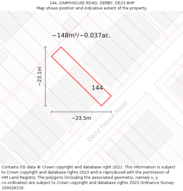 144, DAIRYHOUSE ROAD, DERBY, DE23 8HP: Plot and title map