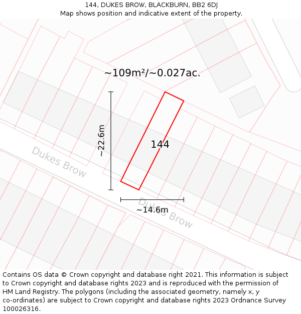 144, DUKES BROW, BLACKBURN, BB2 6DJ: Plot and title map