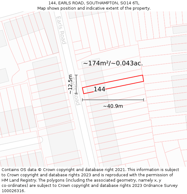 144, EARLS ROAD, SOUTHAMPTON, SO14 6TL: Plot and title map