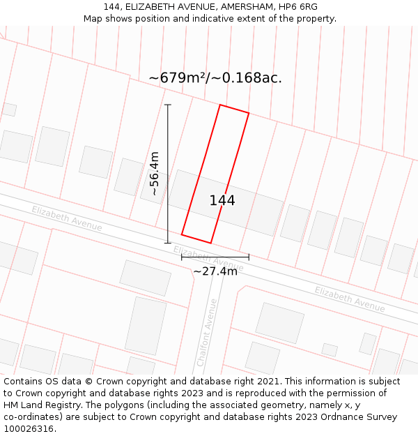 144, ELIZABETH AVENUE, AMERSHAM, HP6 6RG: Plot and title map