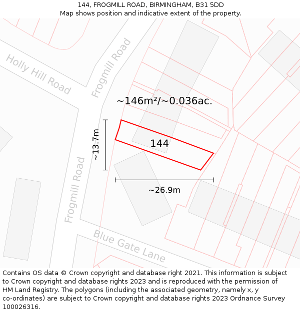 144, FROGMILL ROAD, BIRMINGHAM, B31 5DD: Plot and title map