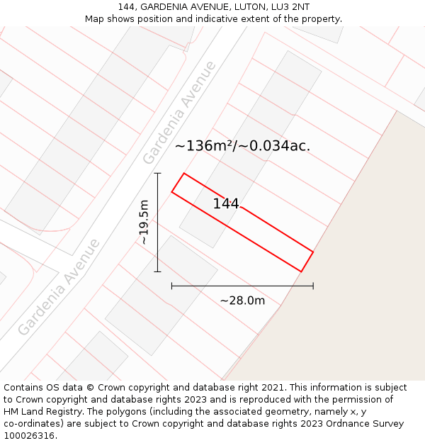 144, GARDENIA AVENUE, LUTON, LU3 2NT: Plot and title map