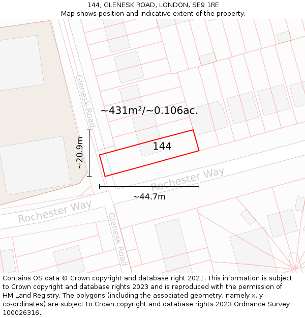 144, GLENESK ROAD, LONDON, SE9 1RE: Plot and title map