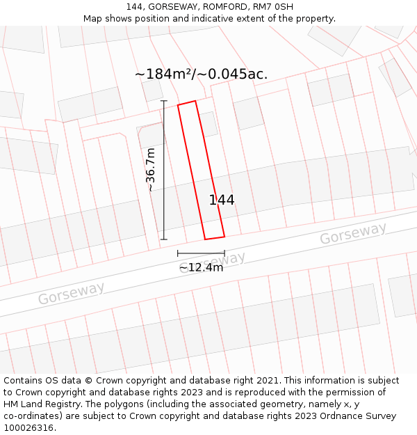 144, GORSEWAY, ROMFORD, RM7 0SH: Plot and title map