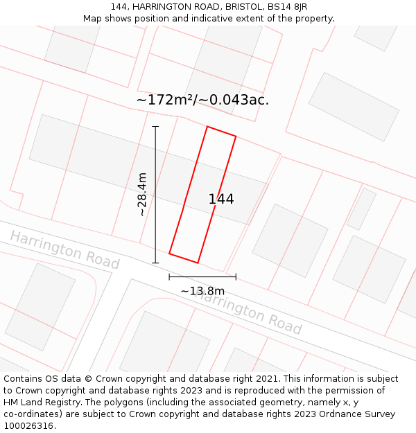 144, HARRINGTON ROAD, BRISTOL, BS14 8JR: Plot and title map