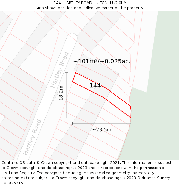 144, HARTLEY ROAD, LUTON, LU2 0HY: Plot and title map