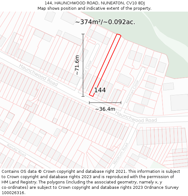 144, HAUNCHWOOD ROAD, NUNEATON, CV10 8DJ: Plot and title map
