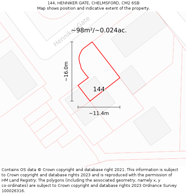 144, HENNIKER GATE, CHELMSFORD, CM2 6SB: Plot and title map