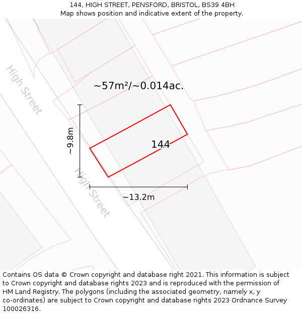 144, HIGH STREET, PENSFORD, BRISTOL, BS39 4BH: Plot and title map