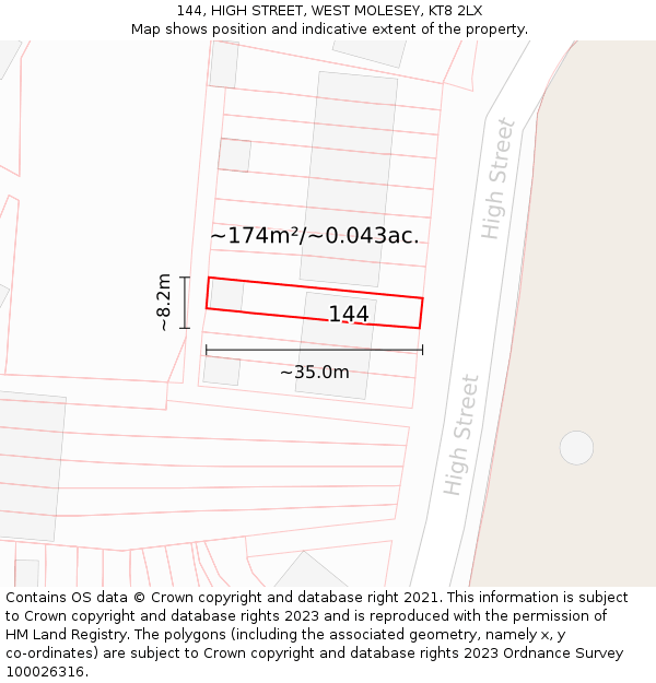 144, HIGH STREET, WEST MOLESEY, KT8 2LX: Plot and title map