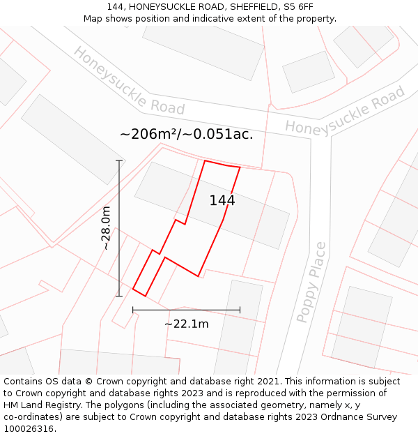 144, HONEYSUCKLE ROAD, SHEFFIELD, S5 6FF: Plot and title map