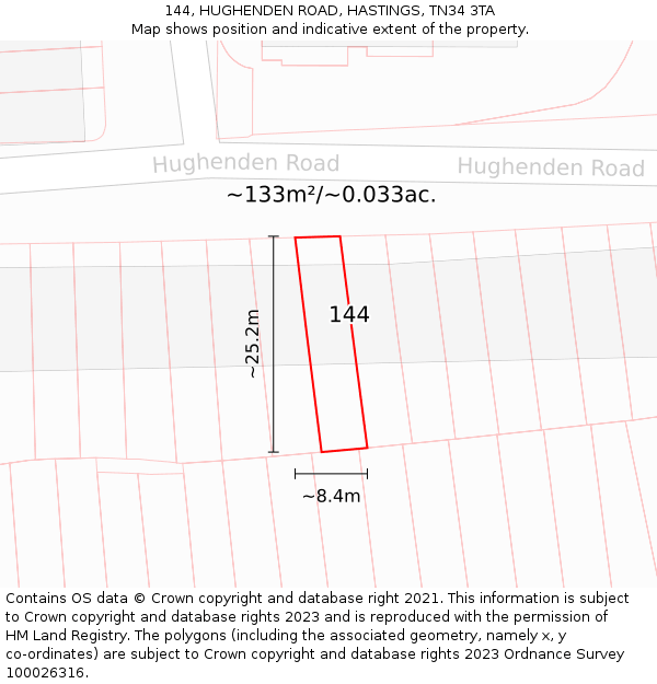 144, HUGHENDEN ROAD, HASTINGS, TN34 3TA: Plot and title map