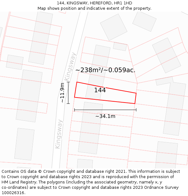 144, KINGSWAY, HEREFORD, HR1 1HD: Plot and title map