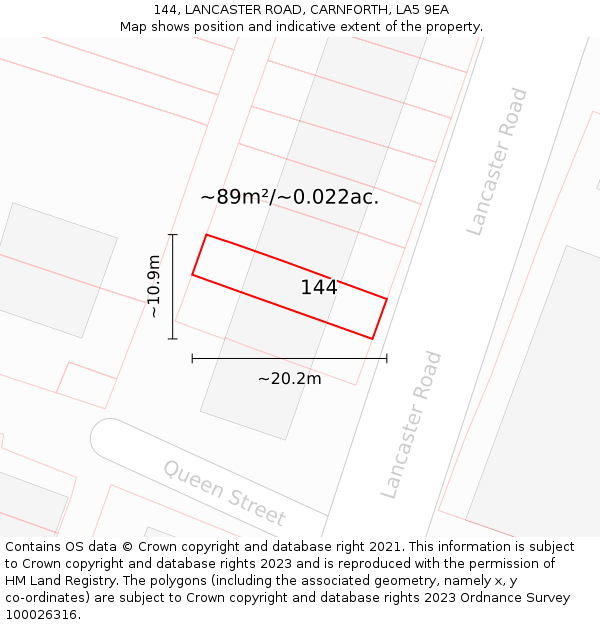 144, LANCASTER ROAD, CARNFORTH, LA5 9EA: Plot and title map