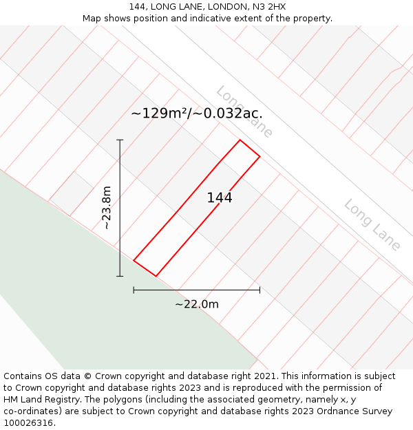 144, LONG LANE, LONDON, N3 2HX: Plot and title map
