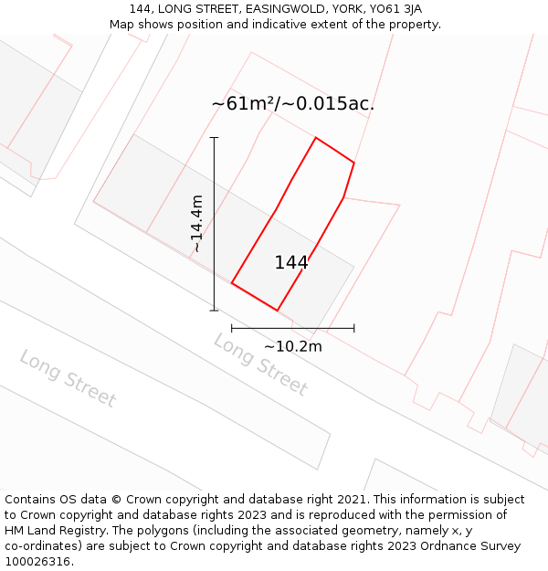 144, LONG STREET, EASINGWOLD, YORK, YO61 3JA: Plot and title map