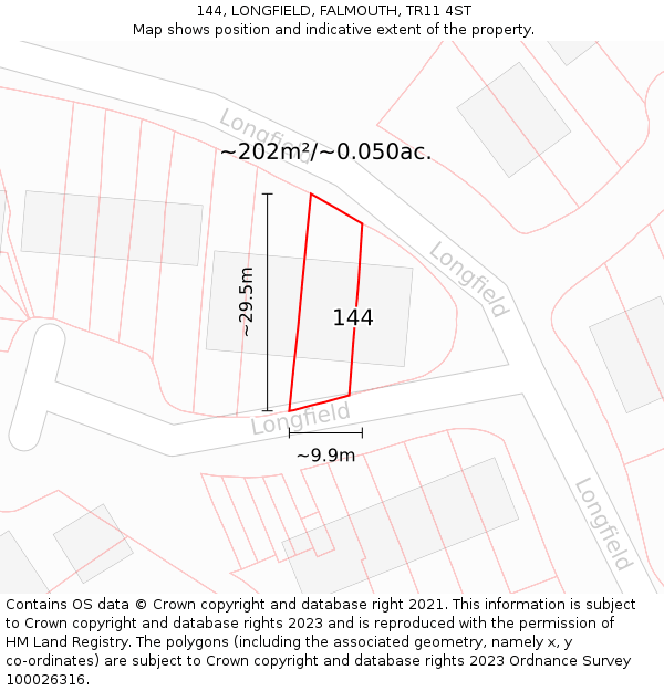 144, LONGFIELD, FALMOUTH, TR11 4ST: Plot and title map