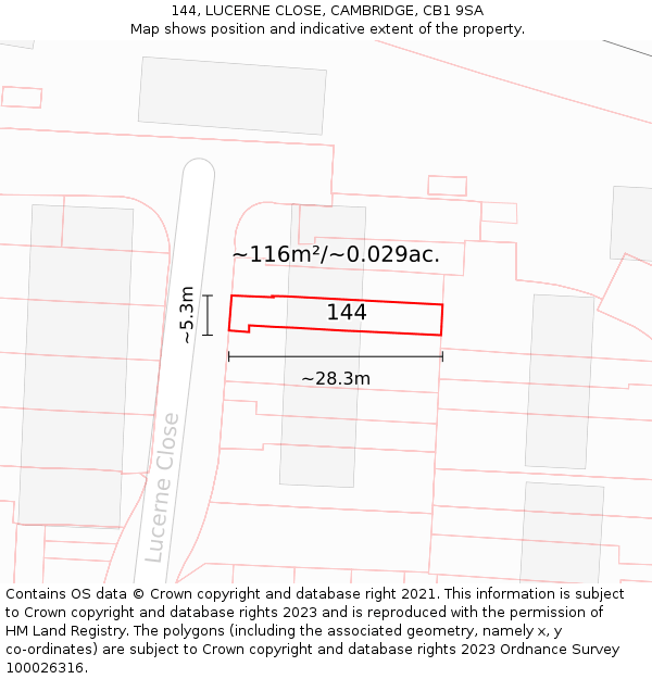 144, LUCERNE CLOSE, CAMBRIDGE, CB1 9SA: Plot and title map