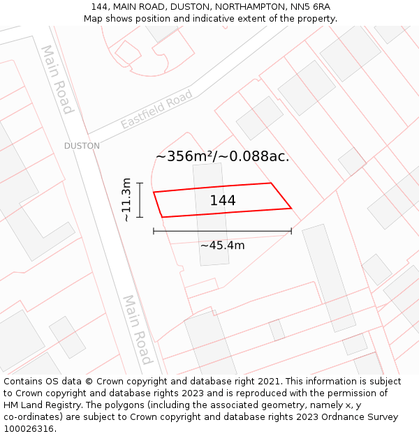 144, MAIN ROAD, DUSTON, NORTHAMPTON, NN5 6RA: Plot and title map
