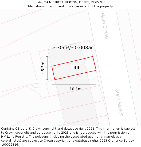 144, MAIN STREET, REPTON, DERBY, DE65 6FB: Plot and title map
