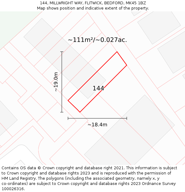 144, MILLWRIGHT WAY, FLITWICK, BEDFORD, MK45 1BZ: Plot and title map
