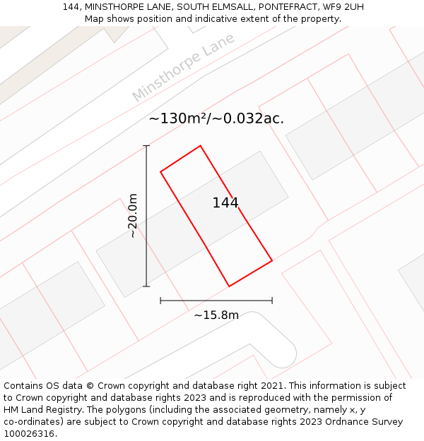 144, MINSTHORPE LANE, SOUTH ELMSALL, PONTEFRACT, WF9 2UH: Plot and title map