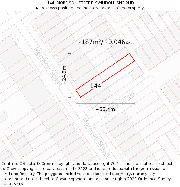 144, MORRISON STREET, SWINDON, SN2 2HD: Plot and title map