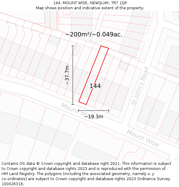 144, MOUNT WISE, NEWQUAY, TR7 1QP: Plot and title map