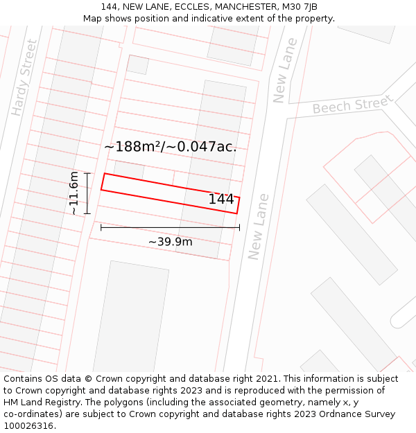 144, NEW LANE, ECCLES, MANCHESTER, M30 7JB: Plot and title map