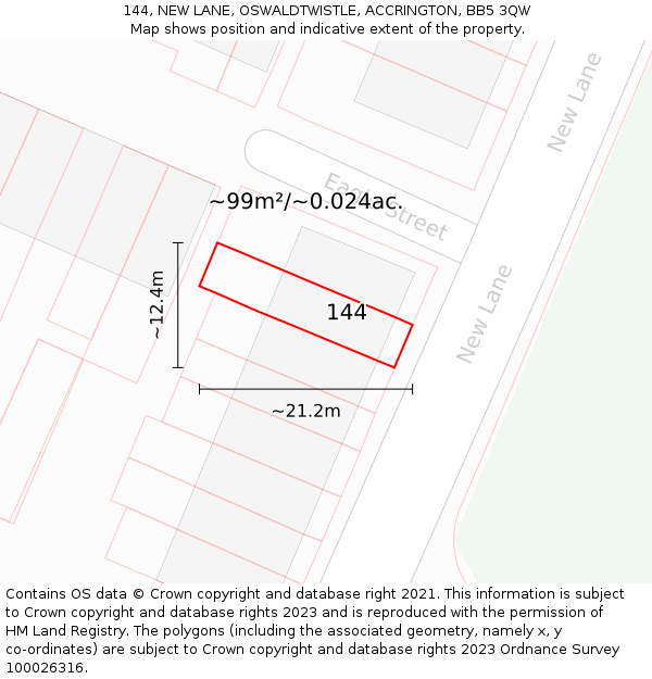 144, NEW LANE, OSWALDTWISTLE, ACCRINGTON, BB5 3QW: Plot and title map
