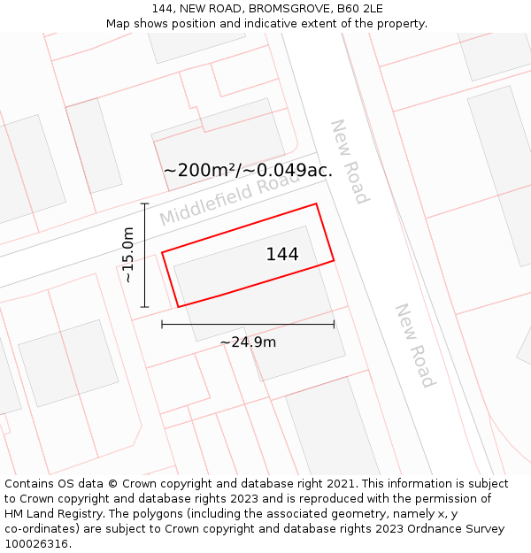 144, NEW ROAD, BROMSGROVE, B60 2LE: Plot and title map