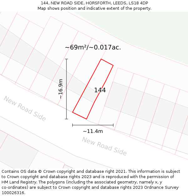 144, NEW ROAD SIDE, HORSFORTH, LEEDS, LS18 4DP: Plot and title map