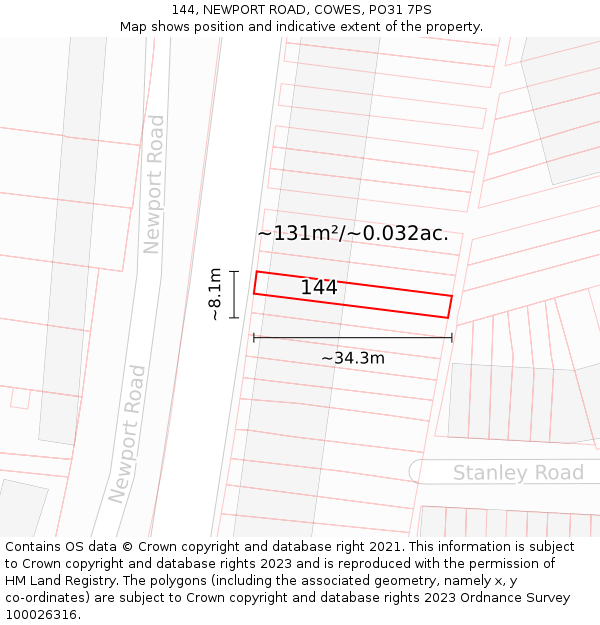 144, NEWPORT ROAD, COWES, PO31 7PS: Plot and title map
