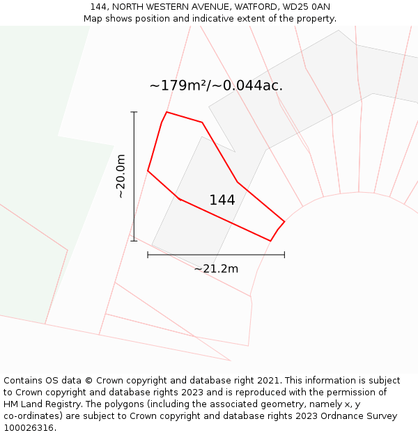 144, NORTH WESTERN AVENUE, WATFORD, WD25 0AN: Plot and title map