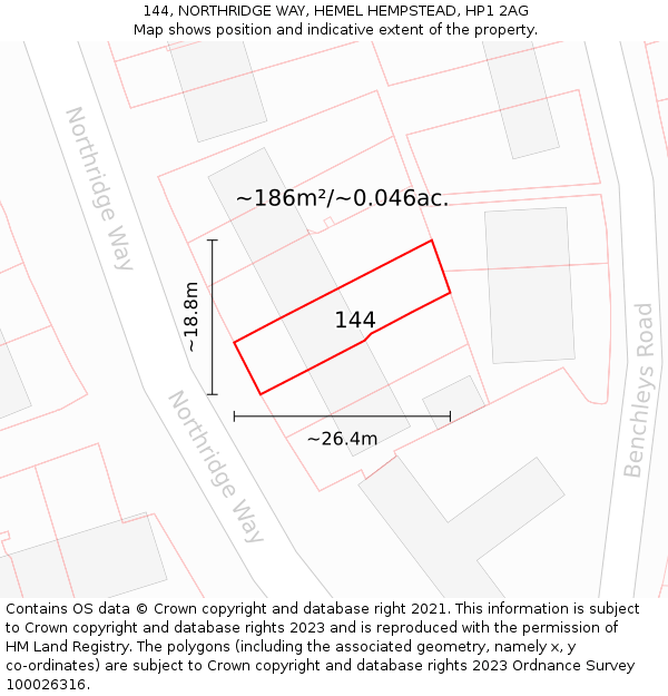 144, NORTHRIDGE WAY, HEMEL HEMPSTEAD, HP1 2AG: Plot and title map