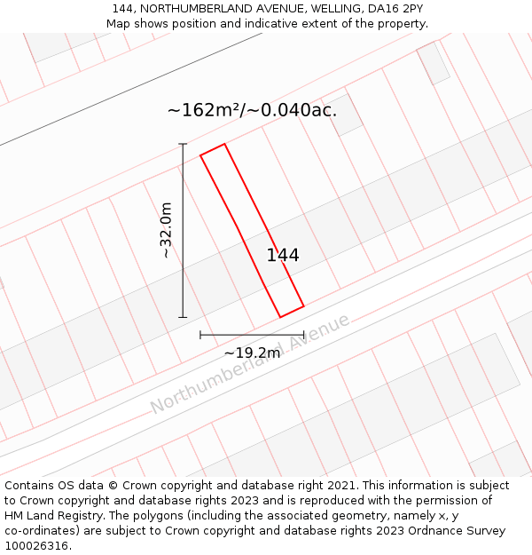 144, NORTHUMBERLAND AVENUE, WELLING, DA16 2PY: Plot and title map