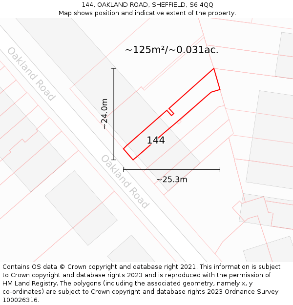 144, OAKLAND ROAD, SHEFFIELD, S6 4QQ: Plot and title map