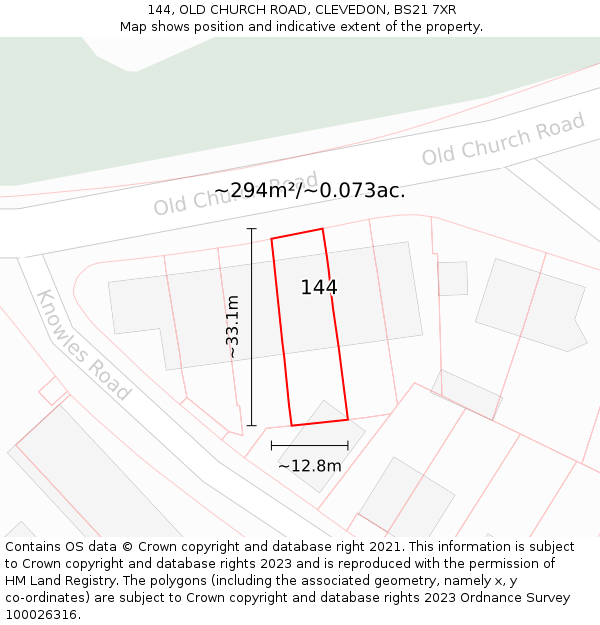 144, OLD CHURCH ROAD, CLEVEDON, BS21 7XR: Plot and title map