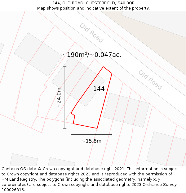 144, OLD ROAD, CHESTERFIELD, S40 3QP: Plot and title map