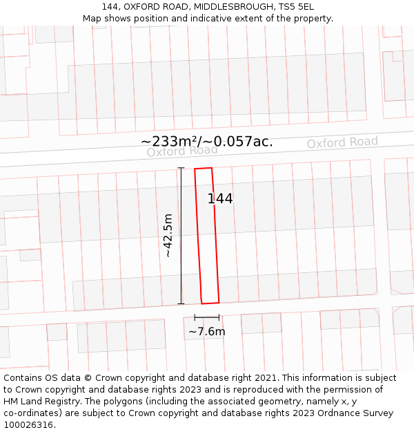 144, OXFORD ROAD, MIDDLESBROUGH, TS5 5EL: Plot and title map
