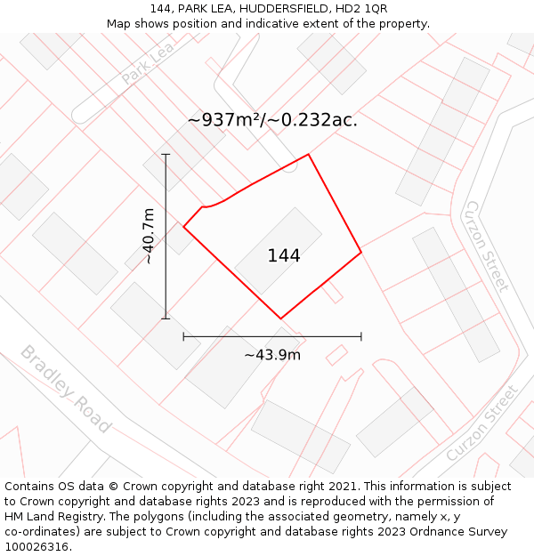 144, PARK LEA, HUDDERSFIELD, HD2 1QR: Plot and title map