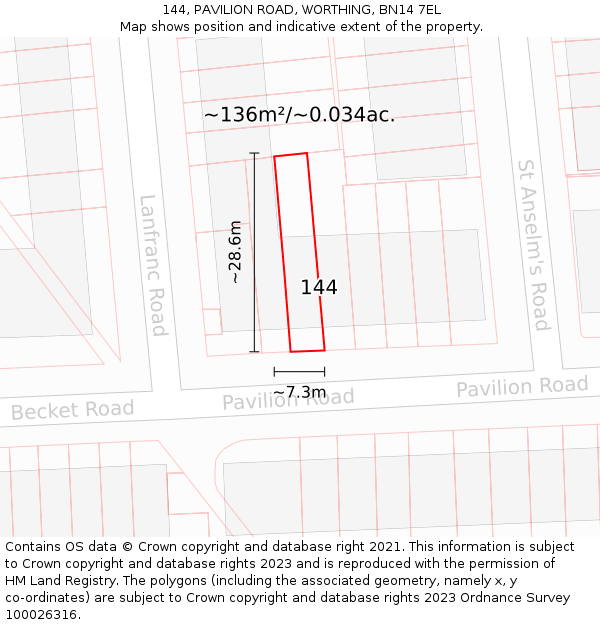 144, PAVILION ROAD, WORTHING, BN14 7EL: Plot and title map