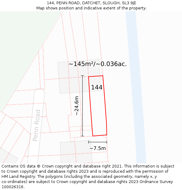 144, PENN ROAD, DATCHET, SLOUGH, SL3 9JE: Plot and title map