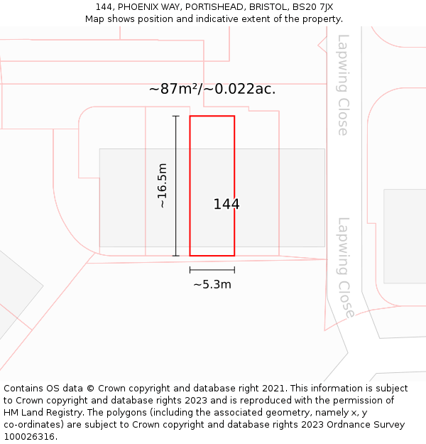 144, PHOENIX WAY, PORTISHEAD, BRISTOL, BS20 7JX: Plot and title map