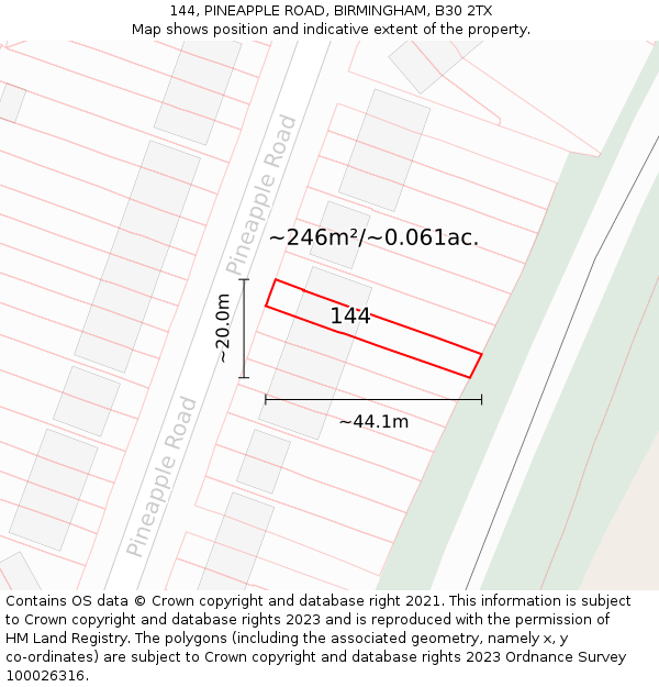 144, PINEAPPLE ROAD, BIRMINGHAM, B30 2TX: Plot and title map
