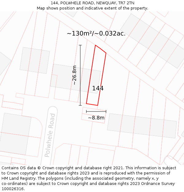 144, POLWHELE ROAD, NEWQUAY, TR7 2TN: Plot and title map