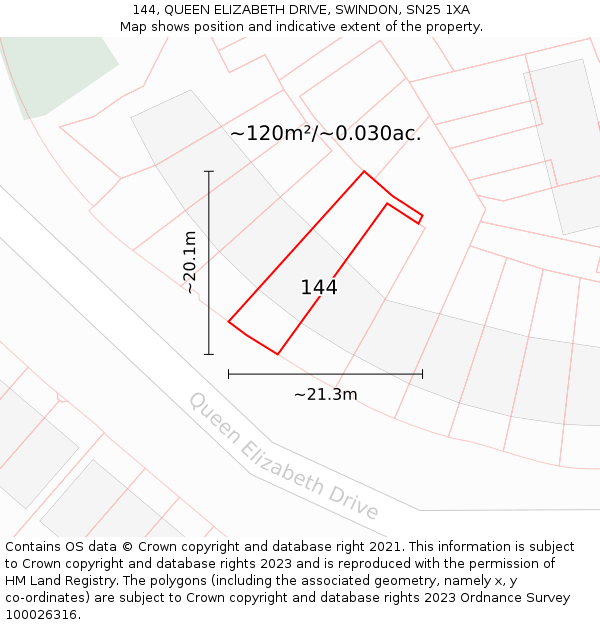 144, QUEEN ELIZABETH DRIVE, SWINDON, SN25 1XA: Plot and title map