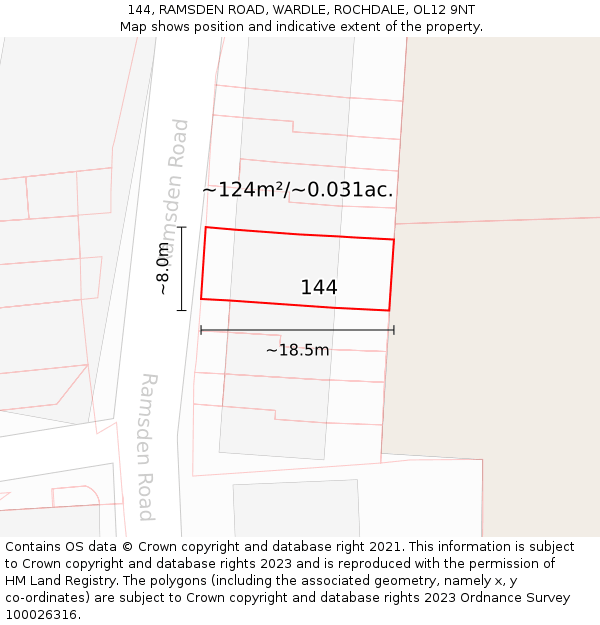 144, RAMSDEN ROAD, WARDLE, ROCHDALE, OL12 9NT: Plot and title map